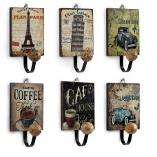 Retro European Cafe Bar Decor Wooden Clothes Towel Hanger Hook